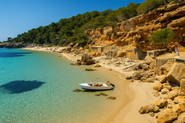 Ven a Ibiza y vive en Cala Salada Cala Salada beach with morring